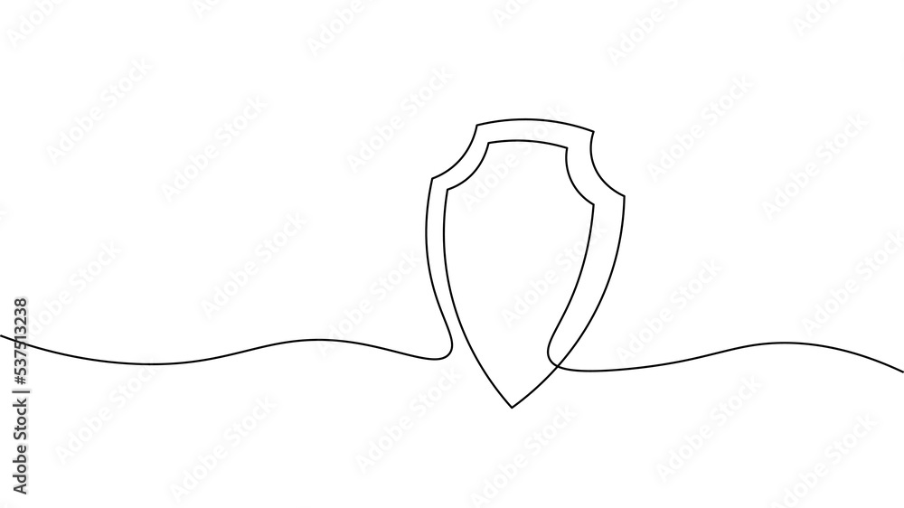 Poster cyber safety shield one line art. continuous line internet security lock information privacy network