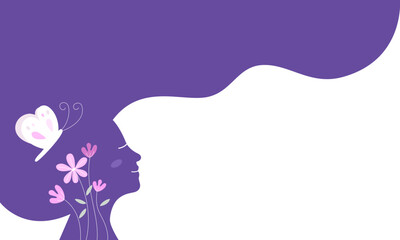 Smile woman with flying hair. mindfulness concept. Colorful flat vector illustration banner.
