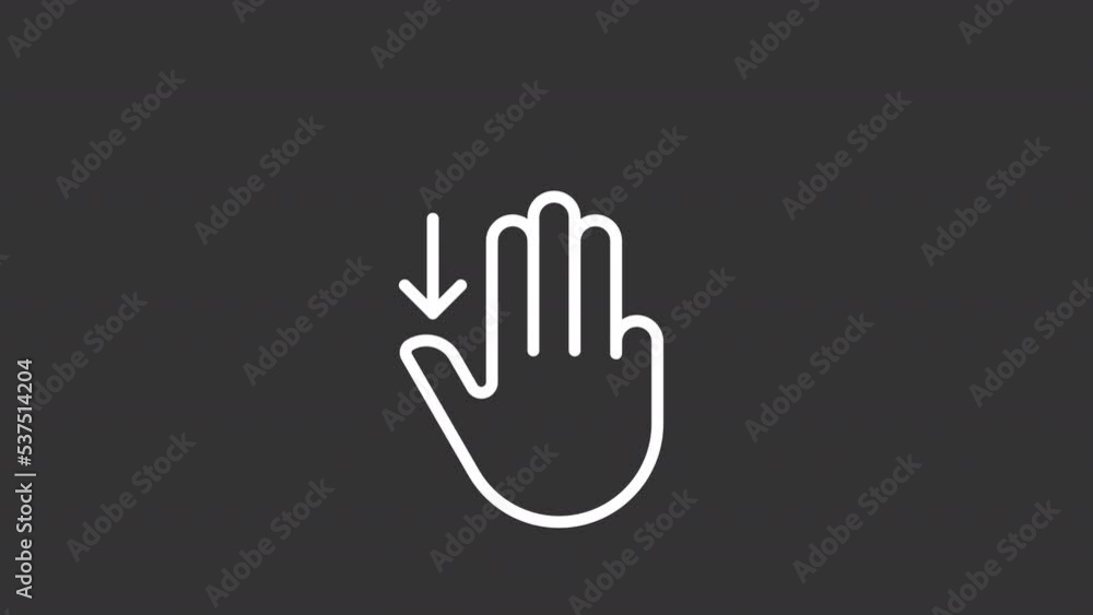 Poster animated drag down white linear icon. three finger touch downwards. touchscreen navigation. seamless