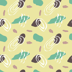 Boho seamless pattern with abstract shapes on yellow background