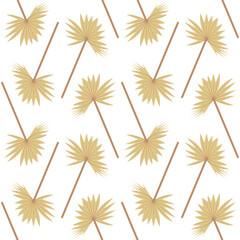 Boho seamless pattern with dry palm leaves on white background.