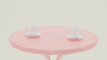 Round pastel modern minimal table set with chairs. mock up minimal interior design concept with copy space 3d render 3d illustration.