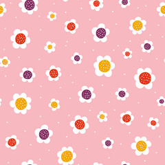 Seamless pattern with flowers. Hand drawn texture for print, textile, packaging. Nursery decor.