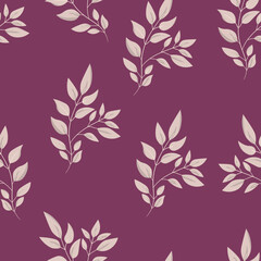 Fototapeta na wymiar Floral seamless with hand drawn color exotic leaves. Cute autumn background. Tropic branches. Modern floral compositions. Fashion vector illustration for wallpaper, fabric, textile