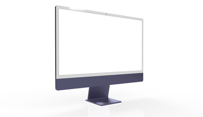 Trendy realistic thin frame monitor mock up with blank white screen