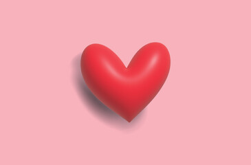 3D red heart on pink background