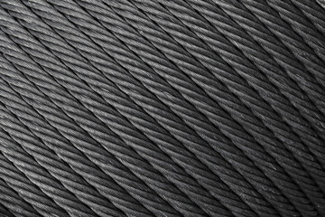 Industrial background photo texture, reel of steel rope