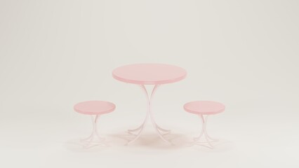 Round pastel modern minimal table set with chairs. mock up minimal interior design concept with copy space 3d render 3d illustration.