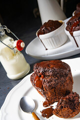 Delicious chocolate muffins with chocolate chips