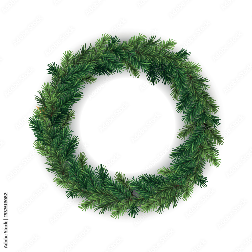 Canvas Prints vector christmas decorative round wreath frame with coniferous branches isolated on white background