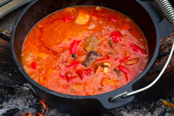 Kettle goulash is prepared over an open fire!