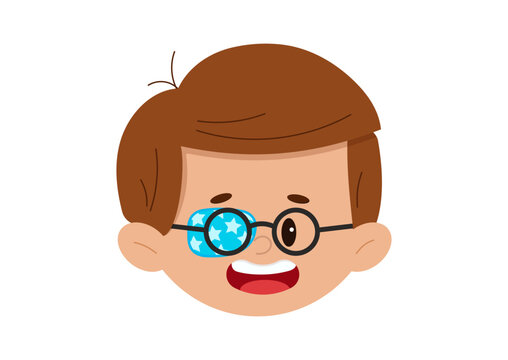 Amblyopia eye patch on boy face with eyeglasses isolated on white background.