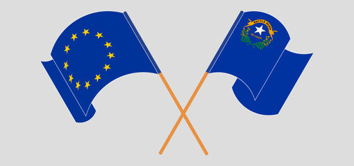 Crossed and waving flags of the European Union and The State of Nevada