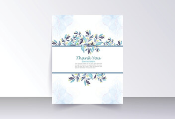 Deep blue and sky blue leaves with wild flowers thank you card