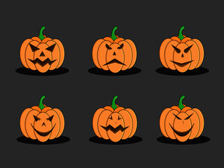 Set of six cute little pumpkin vector illustration.