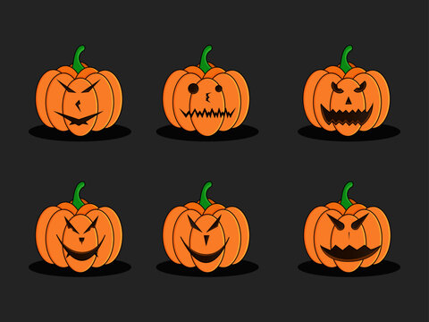 Vector illustration of kids scary faces pumpkin for Halloween party night.