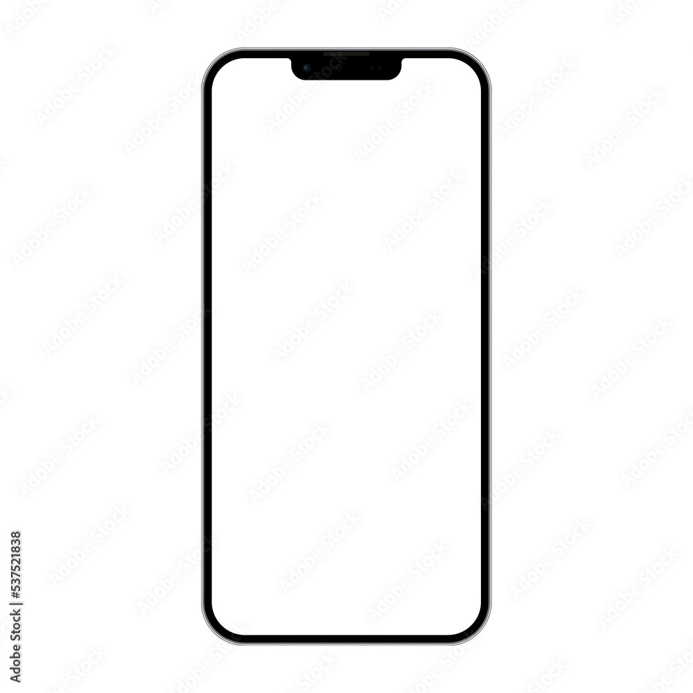 Poster black phone mock up with blank screen on transparent background.