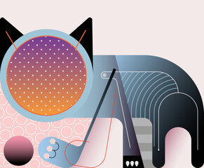 Image vectorielle abstraite d& 39 un chat sans visage jouant au ballon.