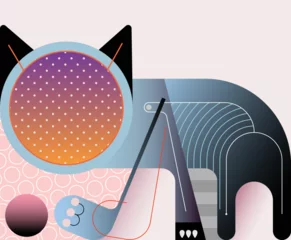 Poster Abstract vectorbeeld van een gezichtsloze kat die met de bal speelt. ©  danjazzia