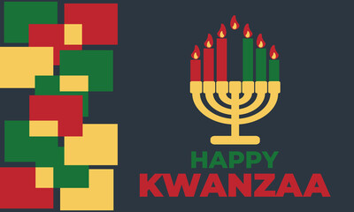 Happy Kwanzaa Celebration. Is an annual celebration of African-American culture which is held from December 26 to January 1. African American cultures festival. 