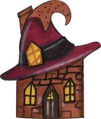 Halloween cute houses hand drawn watercolor element