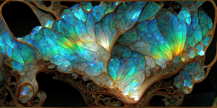 Fototapeta Organic abstract colorful fractal shapes and crystal lines background as wallpaper