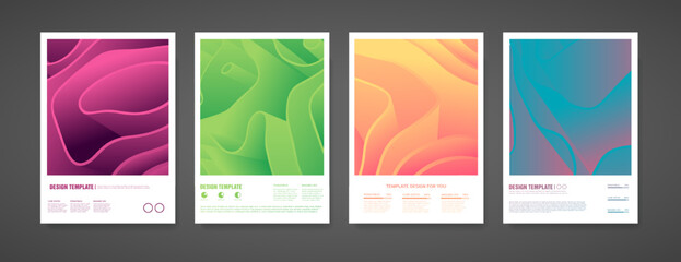 Set of template design of modern cover with a backdrop of an abstract color geometric form. Layout for flyer or brochure. Abstract background wave shapes. Vector.