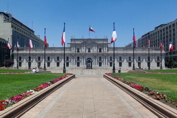 Outdoor view of the La Moneda Palace in Santiago, Chile