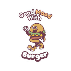 retro vintage old t-shirt design themed good mood with burger
