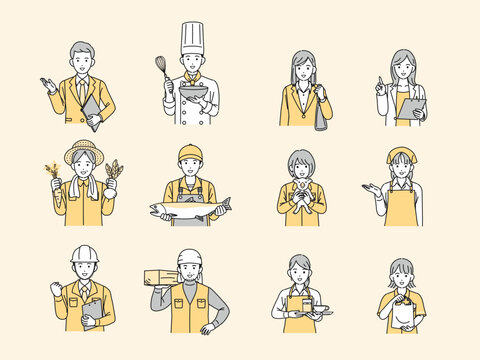様々な職業で働く人々のイラストセット