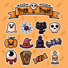 halloween elements collection set vector hand draw style