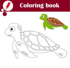 Educational game for children. Cute sea turtle. Coloring book