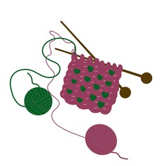 knitting needles and wool pattern on fabric