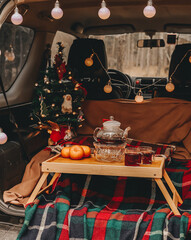 The car was dressed up in New Year's garlands