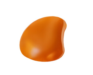 Melting caramel sauce flowing isolated on white background. Caramel drop Top view. Flat lay.