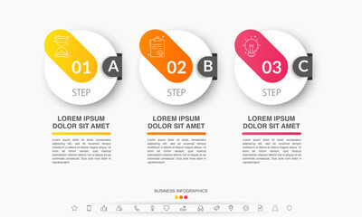 Vector line infographics with 3 circles. Business concept graphic process template with three steps. Graphic timeline for app, website, interface, chart, levels, web, diagram, banner, presentations