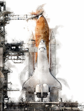 Space Shuttle watercolor style. Illustration.