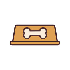 Empty dog food bowl icon with bone print. Vector illustration. Isolated on white background.