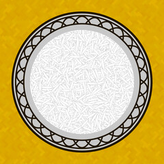 Raw faceted rice grains with sticks icon on bamboo carpet background. Asian seeds cooking illustration. Cute cartoon food.