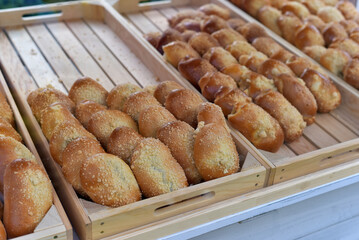 Fragrant sweet rolls in a confectionery