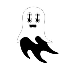 Ghost. Halloween spooky cartoon character isolated on white background. Black outline. Sticker, print on clothes, notebooks and phone cases. Vector illustration