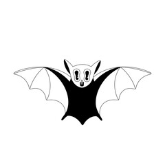 Vampire bat. Halloween spooky cartoon character isolated on white background. Black outline. Sticker, print on clothes, notebooks and phone cases. Vector illustration