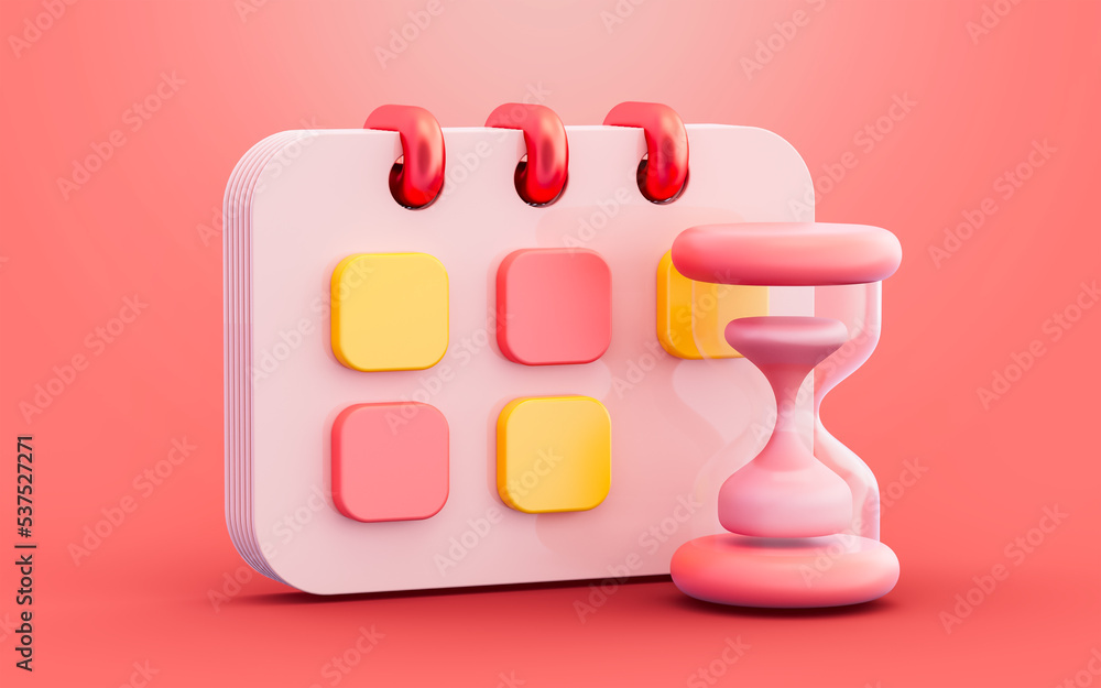 Aufkleber calendar with timer sign on red background 3d illustration concept for time schedule maintain