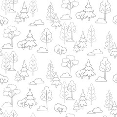 seamless pattern with trees in the forest. Children's coloring background.