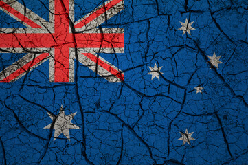 Dry soil pattern on the flag of Australia. Country with drought concept. Water problem. Dry cracked earth country.