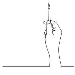 Continuous line Hand drawn line Holding a pen and pencil