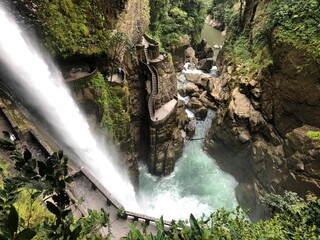 El Pailon del Diablo waterfall. The waterfall and mountain river in the Andes. Banos de Agua Santa. Ecuador