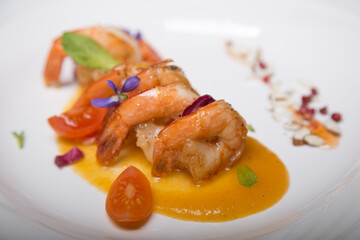 Shrimps с pumpkin sauce
