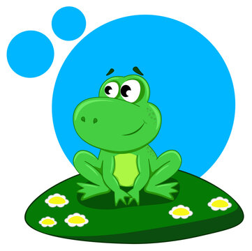 A funny frog sits on a meadow