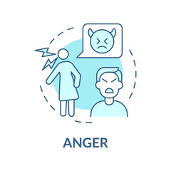 Anger turquoise concept icon. Divorce acceptance step. Mental stage abstract idea thin line illustration. Isolated outline drawing
